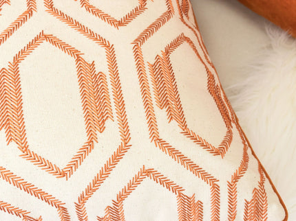 Geometric Embroidered Throw Pillow - Rust