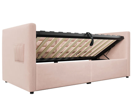 Upholstered Hydraulic Storage Daybed With USB & Type C Charging