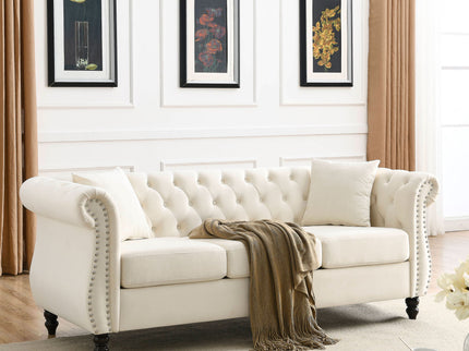 Chesterfield Sofa With Rolled Arms And Nailhead Trim