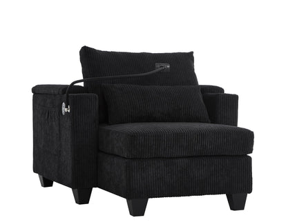 Convertible Chaise Lounge Sofa Chair With USB Ports, Cup Holders, Phone Holder And Storage