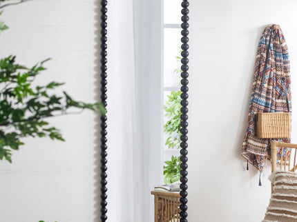 Full Length Mirror With Metal Beaded Frame, Rectangular Oversized Mirror For Living Room Bedroom - Black
