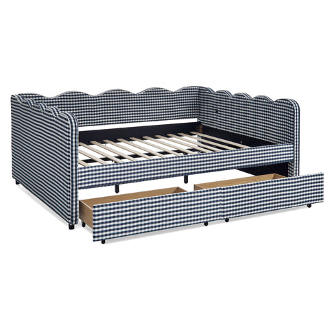 Gingham Daybed With USB Charging Port, Wave-Shaped Design