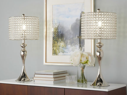Ashland - Contemporary Table Lamp Round Clear Crystal Beads (Set of 2) - Polished Nickel