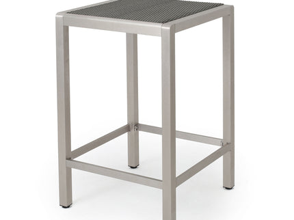 Outdoor 43" Aluminum Bar Table With Rattan Table Top - Gray / Silver