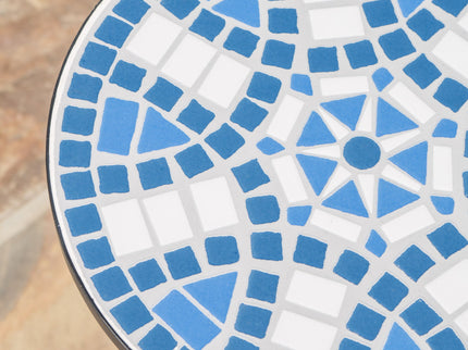 Outdoor Round Side Table With Mosaic Style Top And Curved Iron Legs - Blue / Matte Black