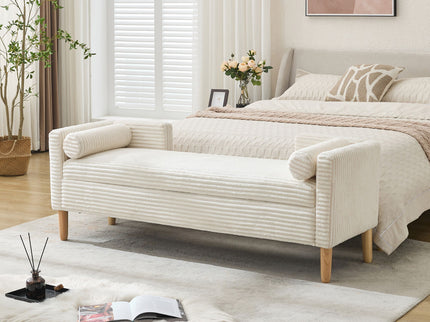 Upholstered Corduroy Flip Top Storage Bench For Living Room