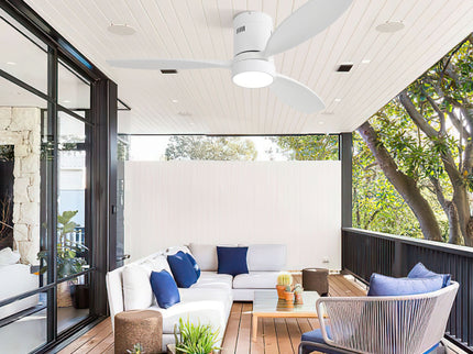 Indoor / Outdoor Ceiling Fan With Blades, Reversible DC Motor, Remote Controlled LED Light - White