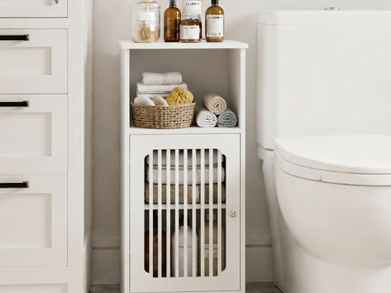 Louvered Door Bathroom Low Cabinet With Multi Layer Storage - White