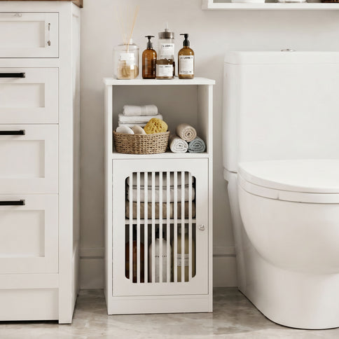 Louvered Door Bathroom Low Cabinet With Multi Layer Storage - White