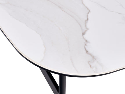 Modern Rectangular Rock Plate Coffee Table Open Space Design Golden Metal Frame Minimalist Living Room Center Table For Lounge Office - Black White