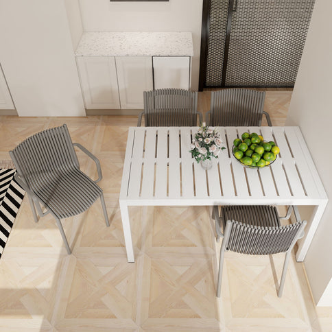4 Modern Stackable Armchair Matched With Long Table