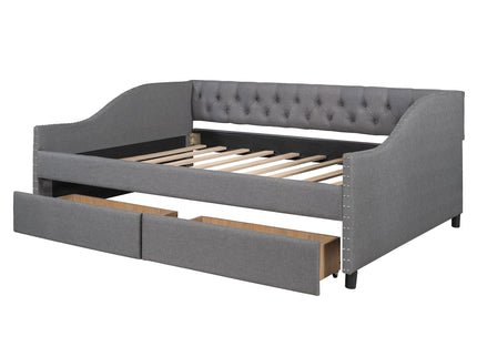 Upholstered Daybed With Two Drawers, Wood Slat Support