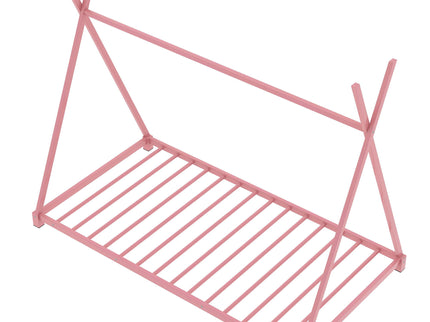 Metal House Platform Bed With Triangle Structure, Low Profile Design