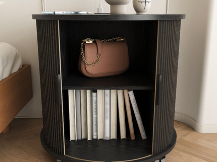 Cylinder Nightstand With Charging Station & Sliding Door