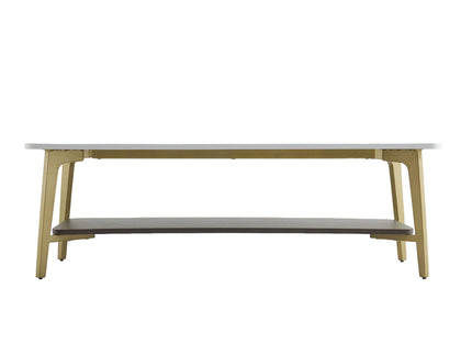 Coffee Table Rectangular Center Table For Living Room Open Space Side Table With Metal Frame - Golden / White