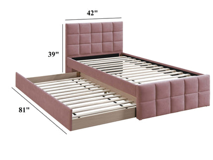 Contemporary Style Bed With Trundle Upholstered Headboard And Footboard Grid Pattern