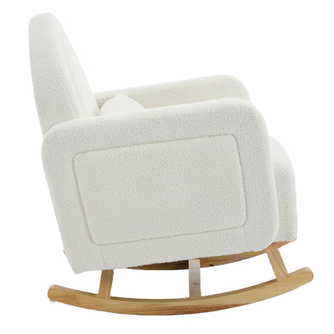Accent Rocking Chair With Curved Back & Pillow, Base, Ultimate Comfort For Living Room Or Nursery - Cream White