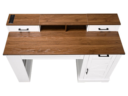 Office Desk With Storage Cabinet, Charging Station, Monitor Stand & Pegboard