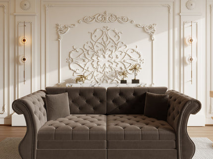 Oversized Chesterfield Pull Out Sofa Bed, Roll Arm Couch With Flower Tufting For Living Room