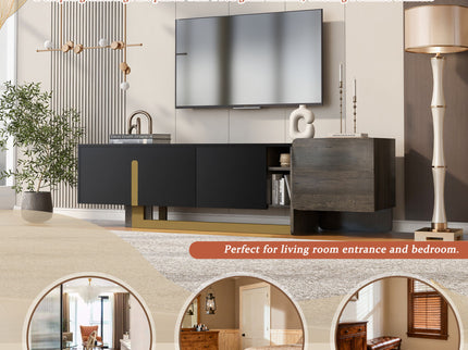 TV Stand With 1 Drawer, 2 Cabinets And Adjustable Shelves