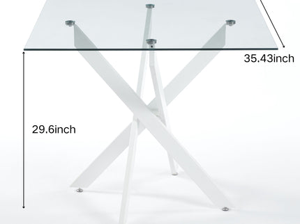 Dining Table With Cross Metal Leg And Tempered Glass, Modern Space Saving Kitchen Table For Living Room Legs, Square Table