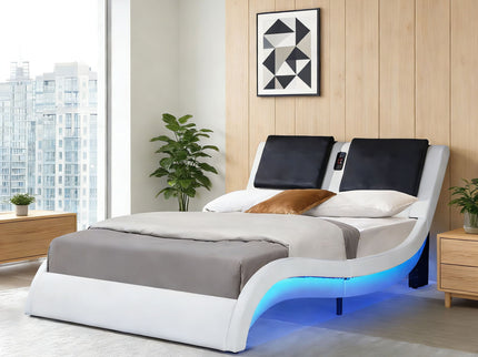 Platform Bed Frame With LED Lighting, tooth Music, Vibration Massage