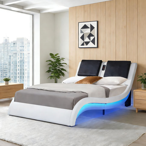 Platform Bed Frame With LED Lighting, tooth Music, Vibration Massage