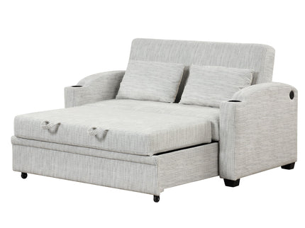 Pull Out Loveseat Sofa With Adjsutable Backrest, 2 Pillows, Cup Holders, USB Ports For Living Room