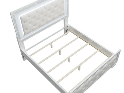 Eastern King Size Bed With LED Lights And Mirror Trim - Cream / Ivory