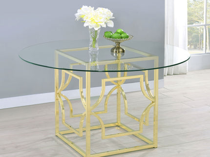 Krista - Round Glass Top Dining Table - Gold