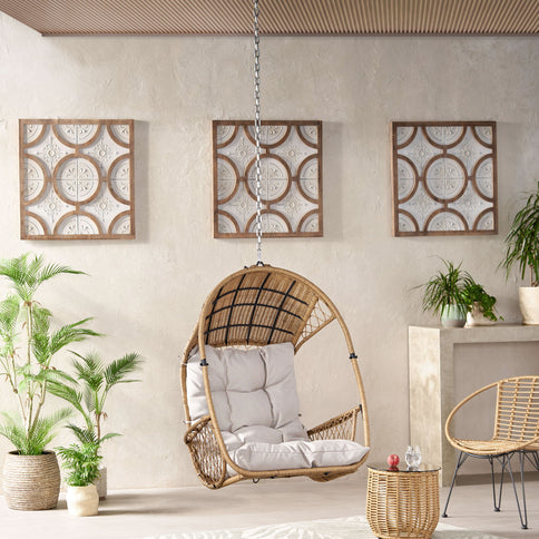 Outdoor / Indoor Wicker Hanging Chair With 8Ft Chain - Light Brown / Beige
