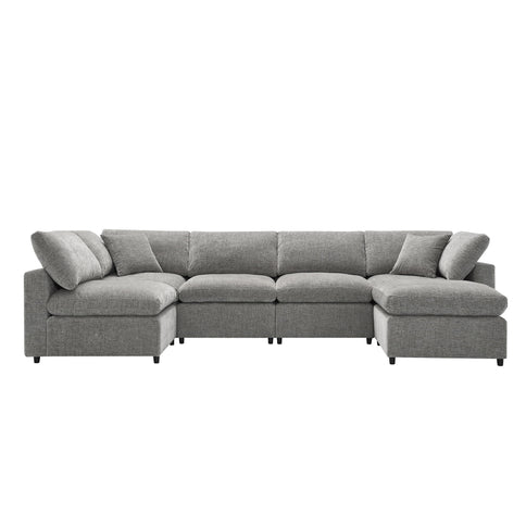 Modern Modular Cloud Sofa Bed, 6 Seat Sectional Couch Set With Ottoman, Free Combination, Convertible U Shaped Sleeper Sofa For Living Room