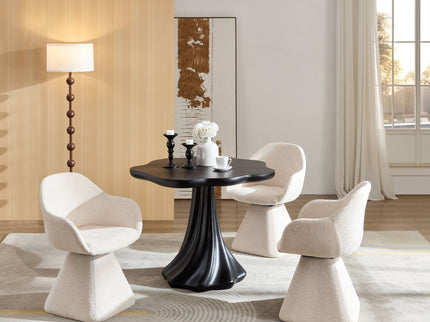Sculptural Round Dining Table Petal Shape Root Texture For Dining Room - Black