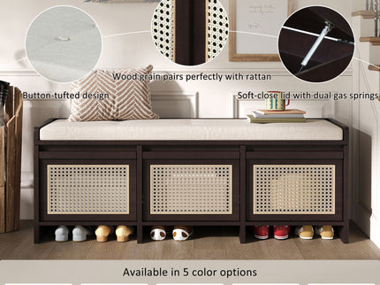 Entryway Shoe Bench With Drawers & Button Tufted Cushion