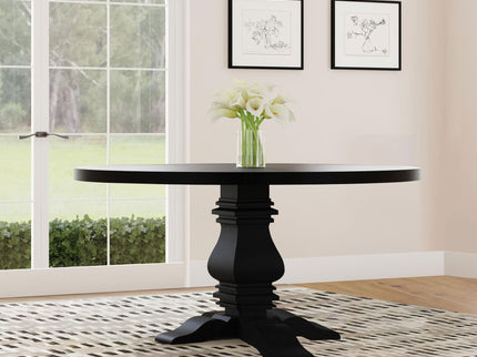 Allende - Round Dining Pedestal Table With Carved Base - Black