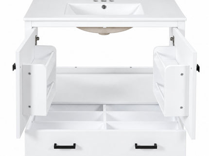 Bathroom Vanity With Sink, Soft Close Doors, Double Shelves & Divided Drawer