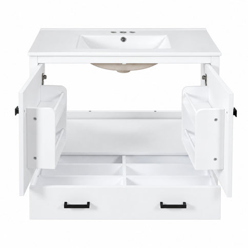 Bathroom Vanity With Sink, Soft Close Doors, Double Shelves & Divided Drawer