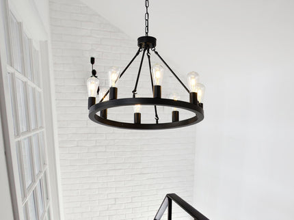 6 Light (No Bulbs) Wagon Wheel Chandelier Farmhouse Modern Small Round Chandelier For Living Room Kitchen Island Foyer Hallway Entryway Bedroom Dining Room Light Fixture Ceiling Hanging - Matte Black