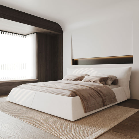 Upholstered Platform Bed With Special Shaped Headboard