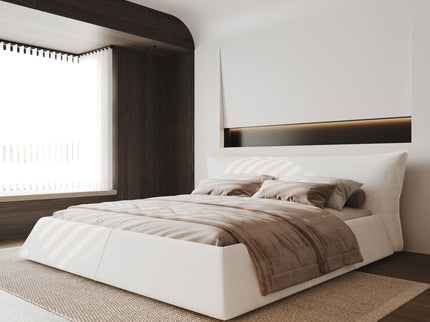King Size Platform Bed With Special-Shaped Headboard - Cream