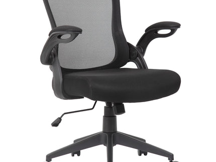 Office Chair With Mid Back Design, Adjustable Height And Foldable Armrests - Black