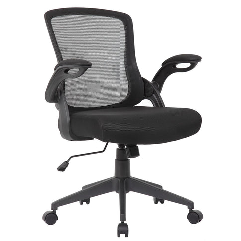 Office Chair With Mid Back Design, Adjustable Height And Foldable Armrests - Black