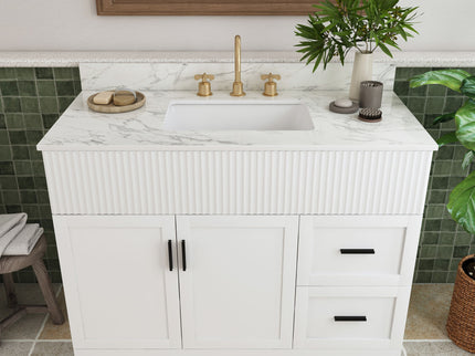 Bathroom Vanity Set, Fluted Cabinet, Soft Close Doors, 3 Faucet Holes, Sink Included - White