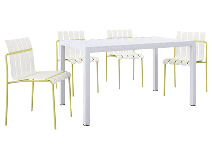 4 Piece Set Of Modern Color Block Designed Single Chairs With Long Table