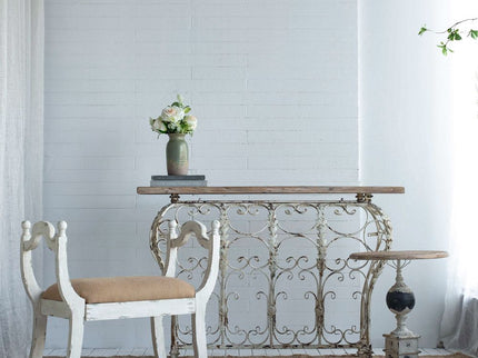 Harlow - Bench, Farmhouse / French Country Style Vanity Chair - Beige / White