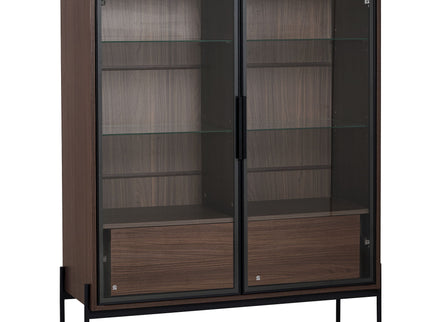 Modern Minimalist Style LED Curio Cabinet With Tempered Glass Door, Metal Legs