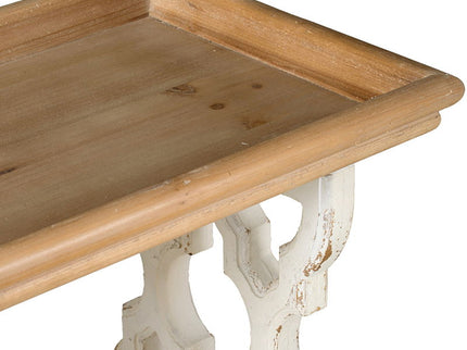 Distressed Wood Shelf Tray, French Country Console Table - Brown / Antique White