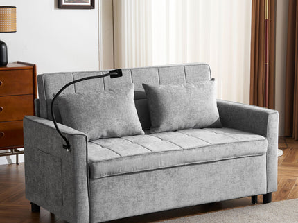 Pull-Out Sleeper Sofa With Reversible Backrest Cushion, Side Pockets, 2 USB Ports And A Phone Holder For Living Room