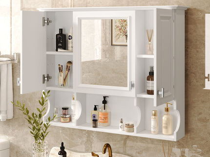 Wall Mounted Bathroom Medicine Wall Cabinet With Mirror & Open Shelves