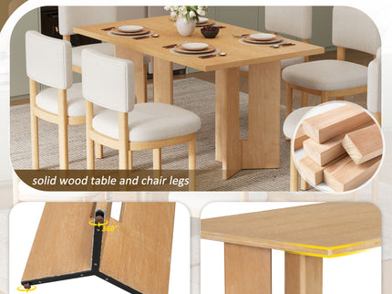 Dining Table Set With 6 Upholstered Chairs, Rectangular Table With Cutout Legs